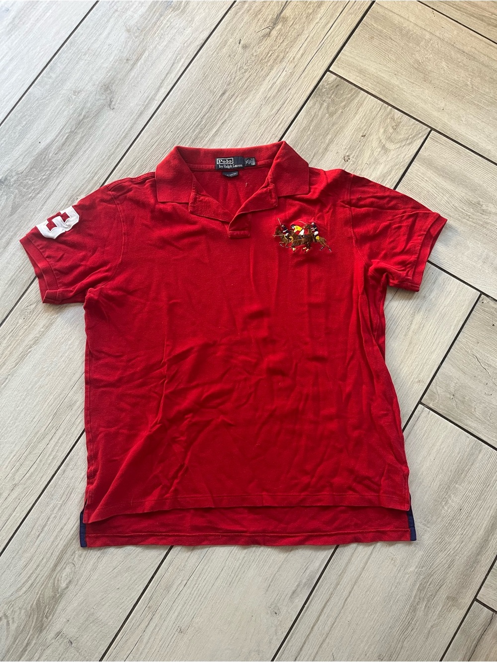 Vintage/Y2K Polo Ralph Lauren Bright Red Polo with Embroidered Three Pony Crest